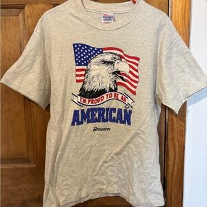 Hanes Gray T-Shirt with American Eagle and Flag Graphic Proud American